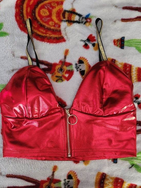 Daisy Tops - Daisy Metallic Red Zip-Front Crop Top
